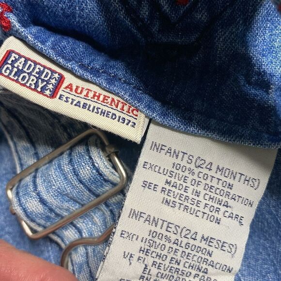 FADED GLORY Embroidered Cherry Denim Baby Overalls - Picture 7 of 9